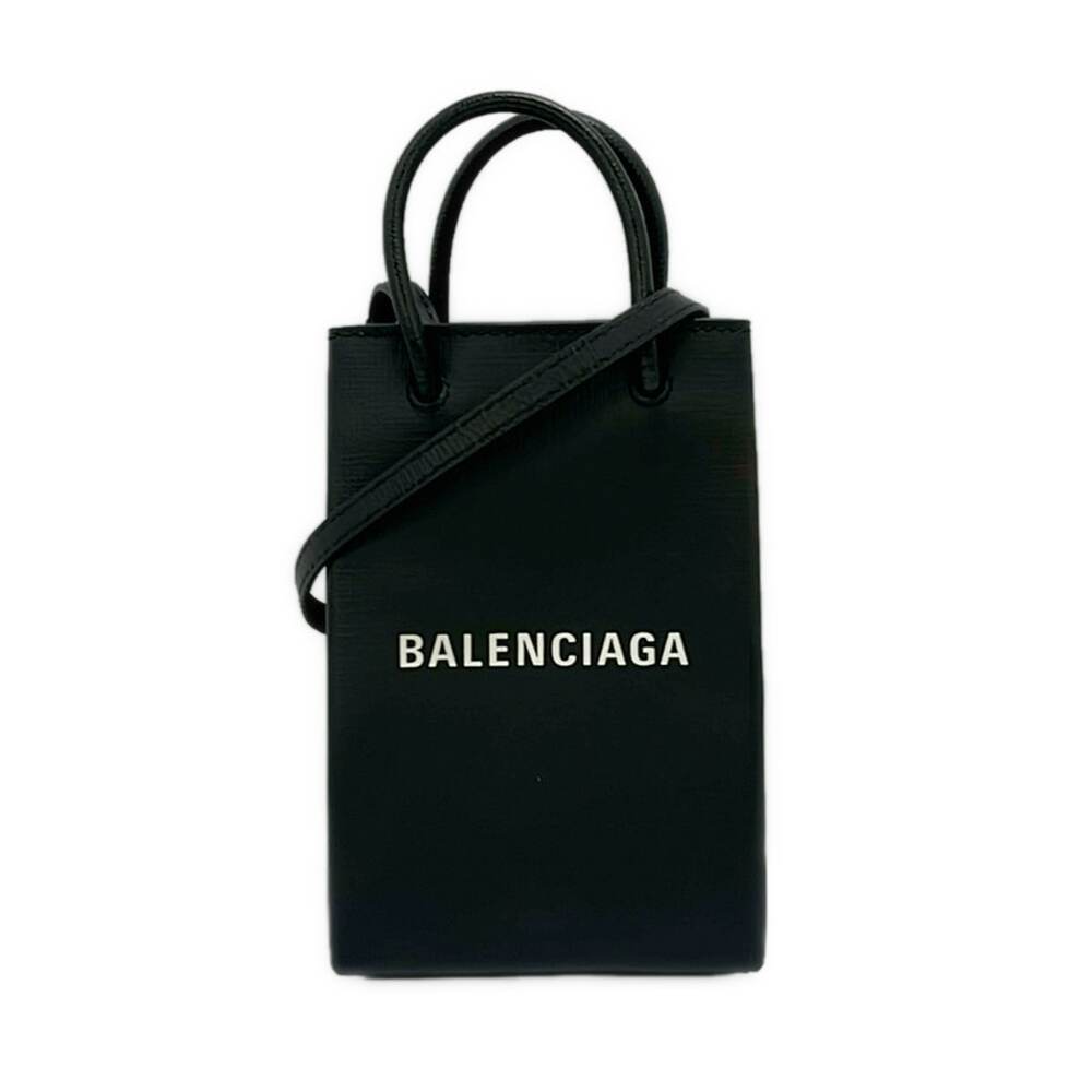 Balenciaga Shopping Phone Holder Shoulder Bag 593826 Black White
